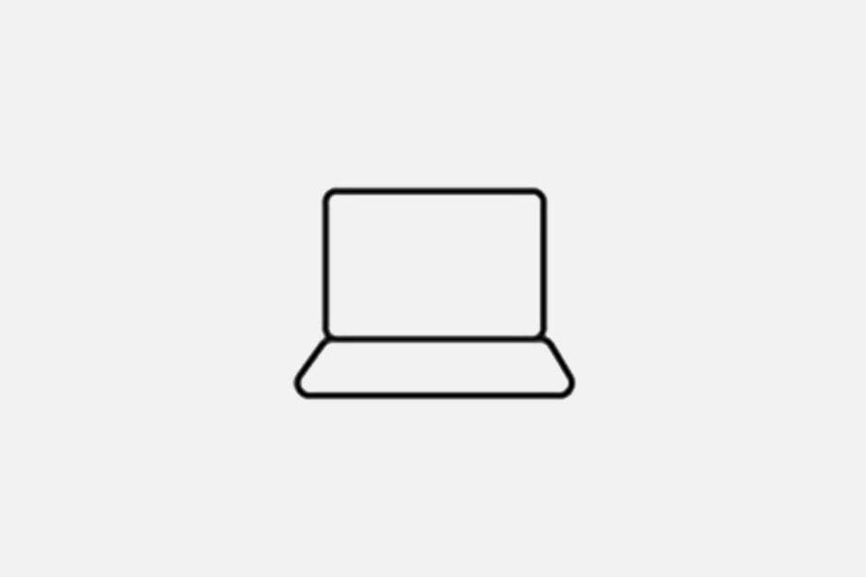 A black outline of a laptop against a white background.
