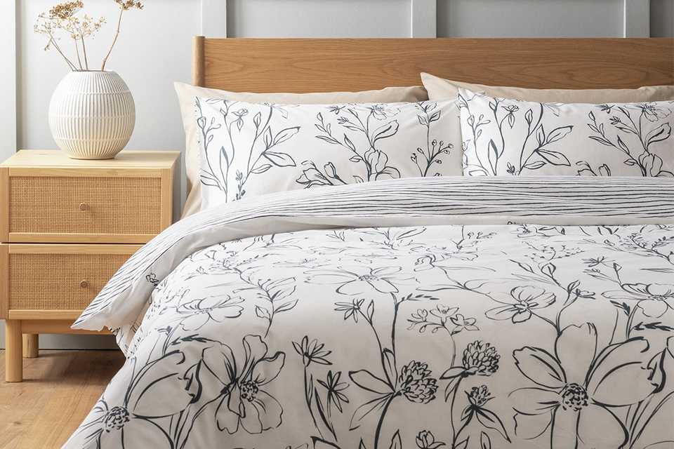 A Habitat Loose Linear floral white single bedding set.