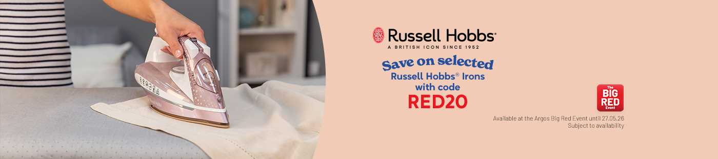 The Big Red Event. Russell Hobbs®. Save on selected Russell Hobbs® irons with code RED20.