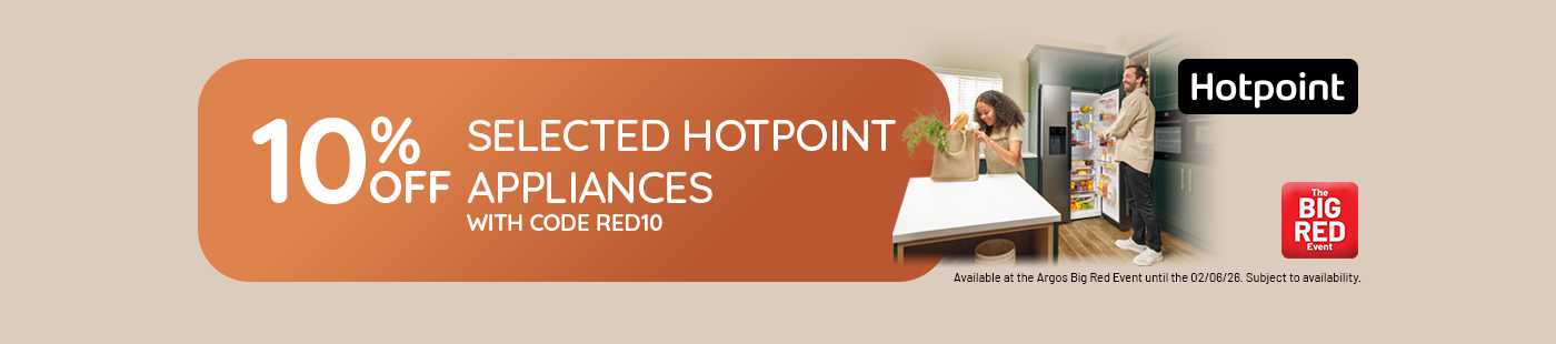 Hotpoint. 10% off selected Hotpoint appliances with code RED10.
