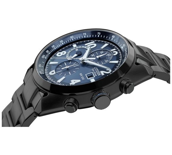 Buy Citizen Men's Blue Dial Black IP Chronograph Bracelet Watch at