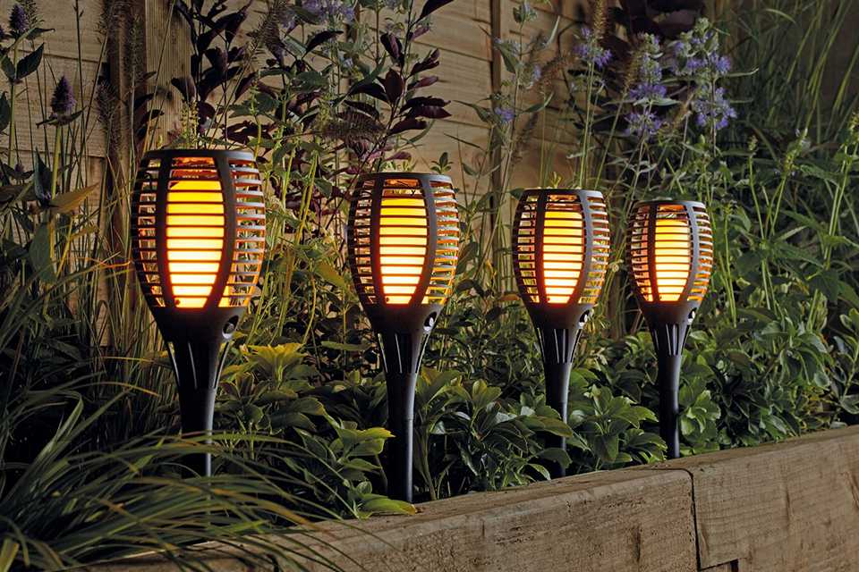 Warm outdoor torch lights.