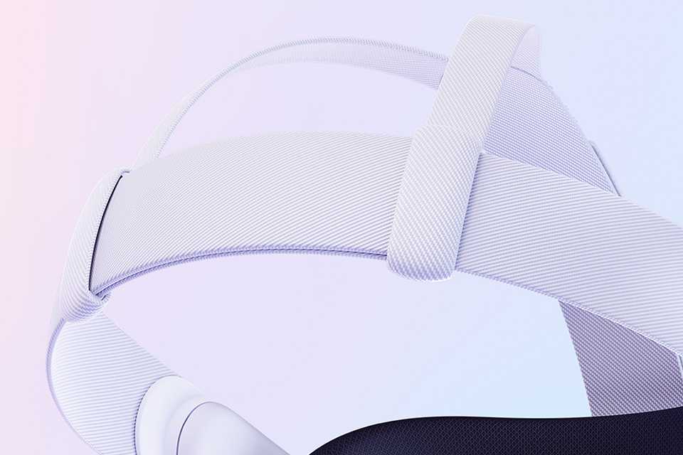 A close up shot of white Meta Quest 3 headstrap.