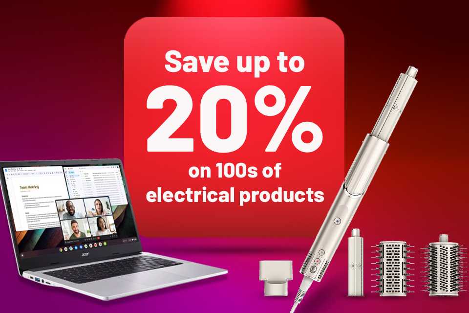 Save up to 20% on 100s of electrical products. Save on selected electricals. Use code ELEC10, ELEC15, ELEC20 or ELEC30 at checkout.