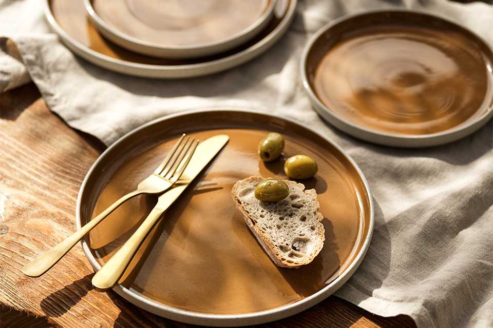 Habitat Raw Edge Speckle 12 Piece Stoneware Dinner Set-Camel.