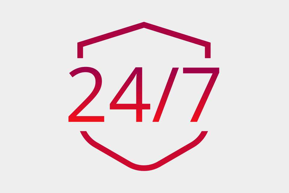 An icon of a shield with 24/7 written on it.