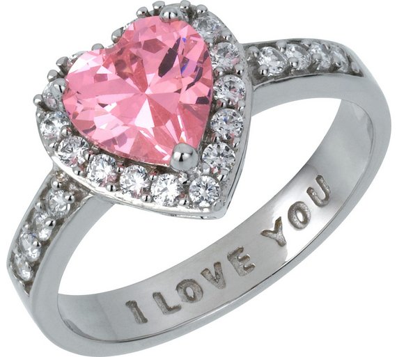 Buy Sterling Silver Pink Cubic Zirconia 'I Love You' Ring at Argos.co