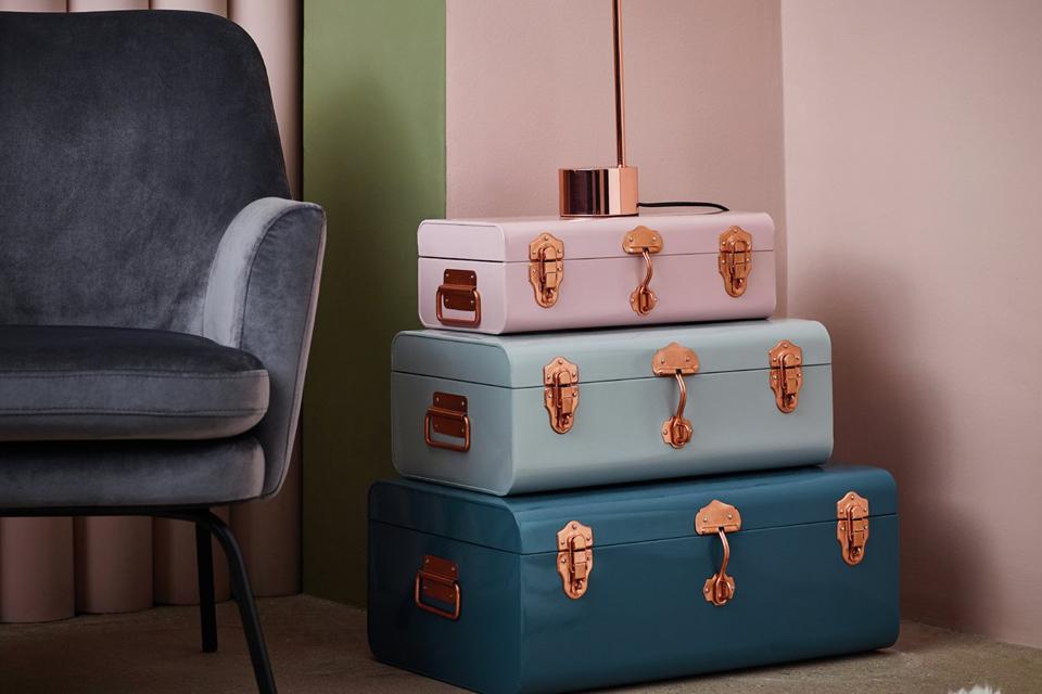 Habitat Trunk Set Of 3 Plain Trunks Pink & Grey.