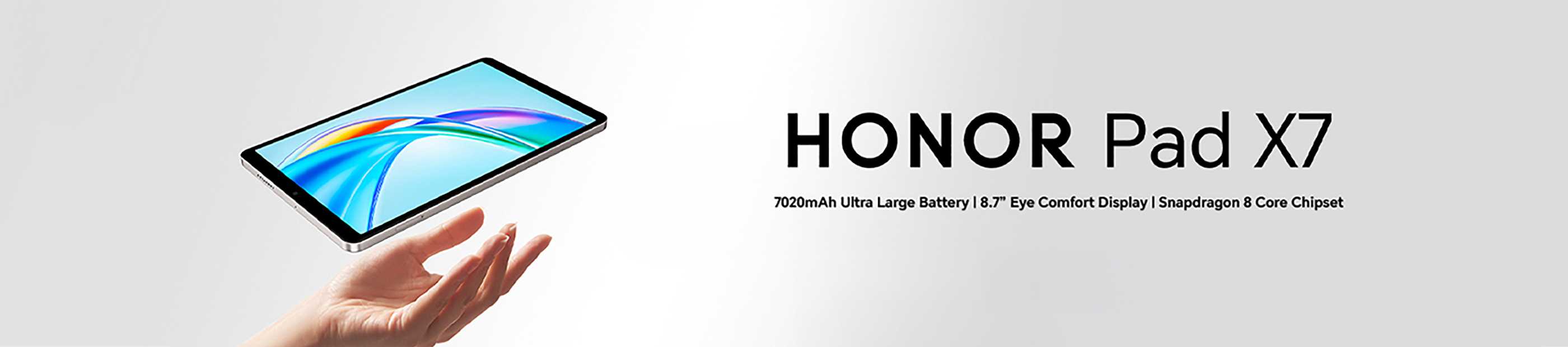 Honor Pad X7. 7020mAh Ultra large battery | 8.7" Eye Comfort display | Snapdragon 8 core chipset.