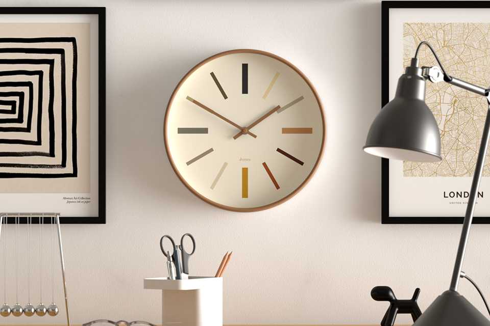Jones Clock Marker Analogue Wall Clock in kiwi brown.
