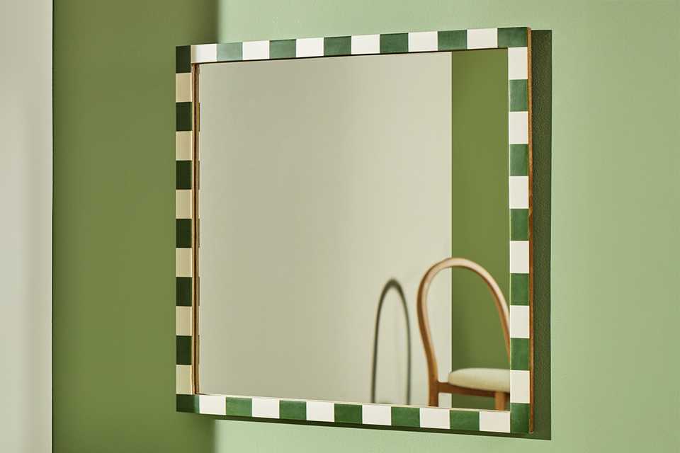 Habitat Striped Green Resin Square Wall Mirror.