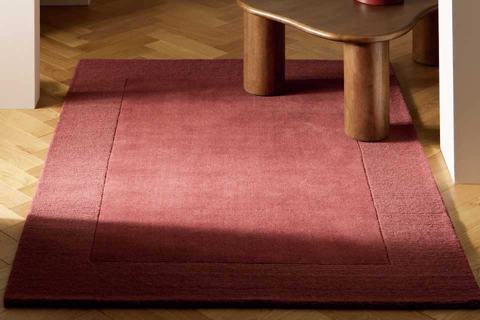 Habitat Simple Border Burgundy Wool Cut Pile Rug.