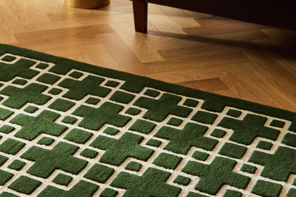 Habitat Luxe Chain Green Wool Cut Pile Rug.