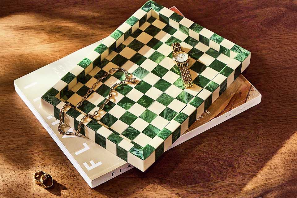 Habitat Checkered Resin Green Trinket Tray.