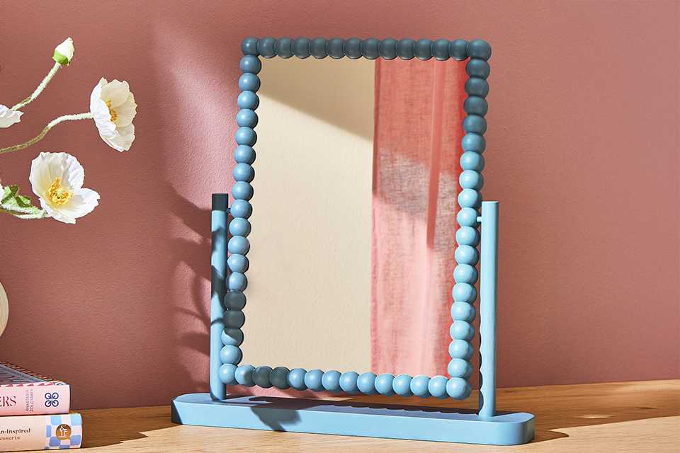 Habitat Blue Bobbin Dressing Table Mirror.