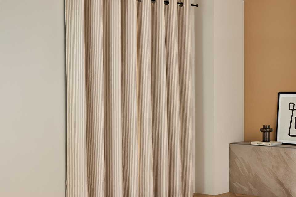 Habitat Stripe Blackout Eyelet Curtains in latte.