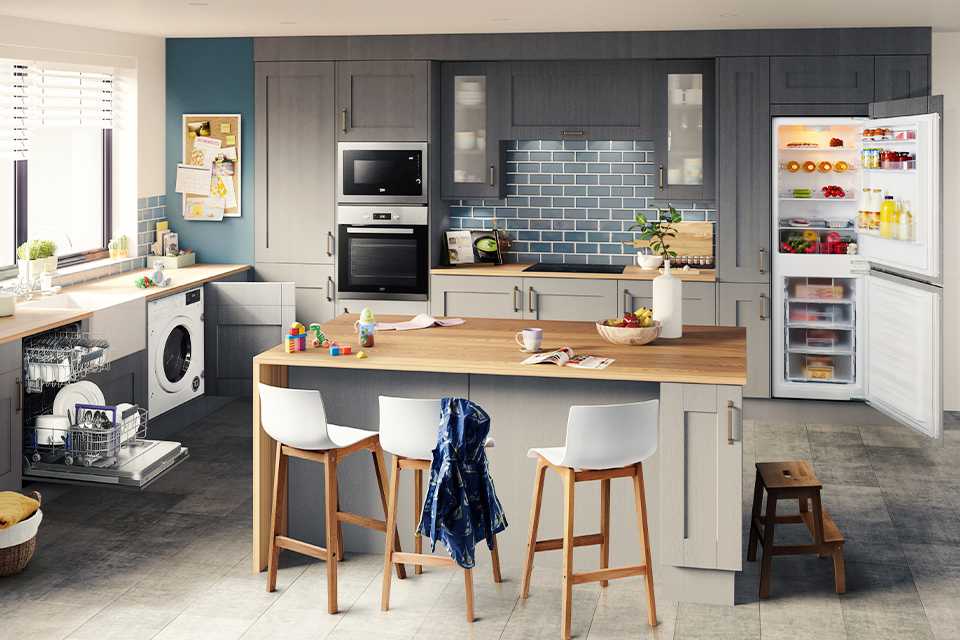 Beko built-in appliances laid out across the kitchen.