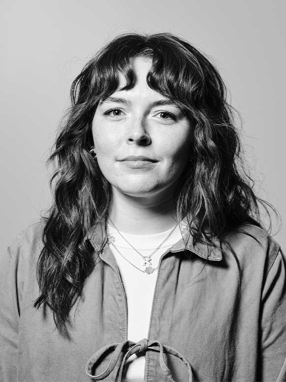 A monochrome portrait of artist Kate McCormak.