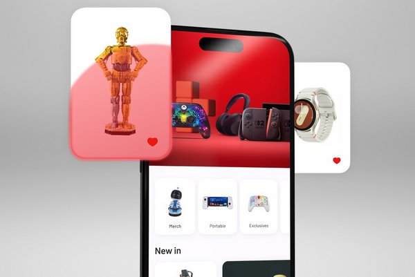 A phone showing the Argos App with products being added to a customers wishlist.
