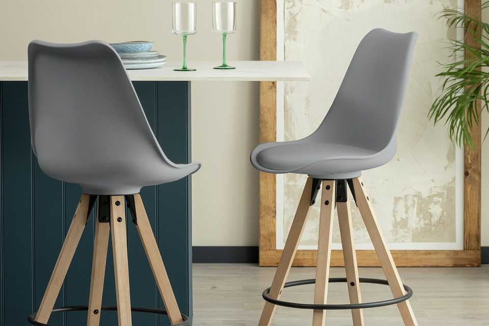 Habitat Jerry Pair of counter bar stools in grey.