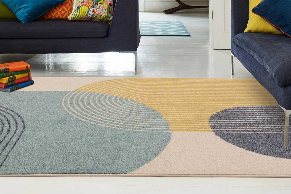 Asiatic Muse Retro Blue Cut Pile Rug.