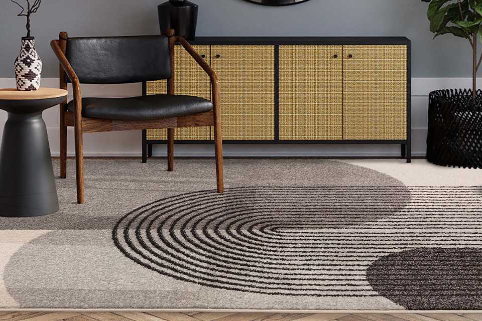 Asiatic Muse Retro Grey Cut Pile Rug.