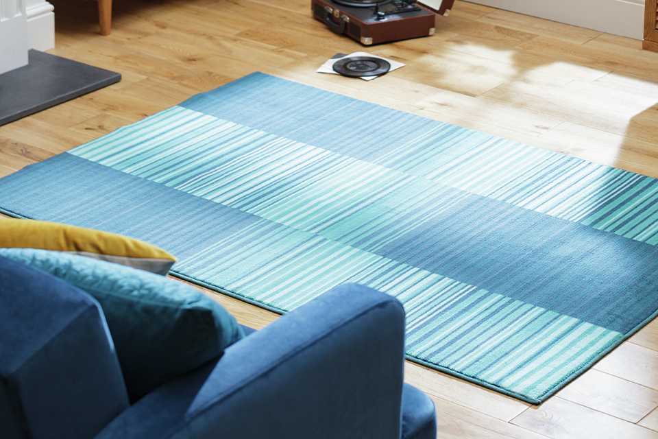 Habitat Abstract Stripe Blue Cut Pile Rug.