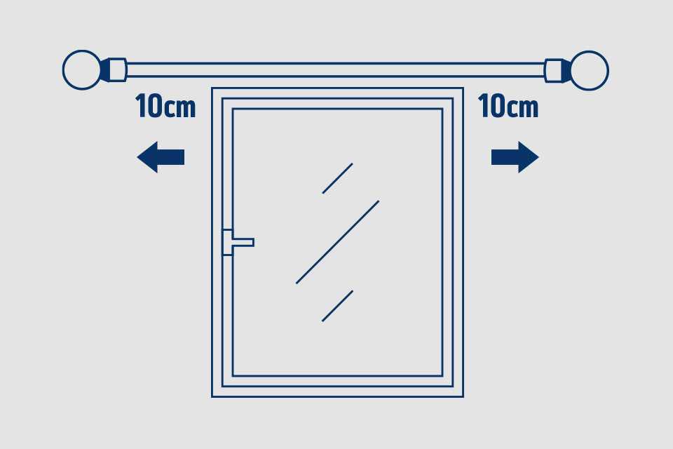 An icon depicting curtain pole end brackets 10cm in on each side.