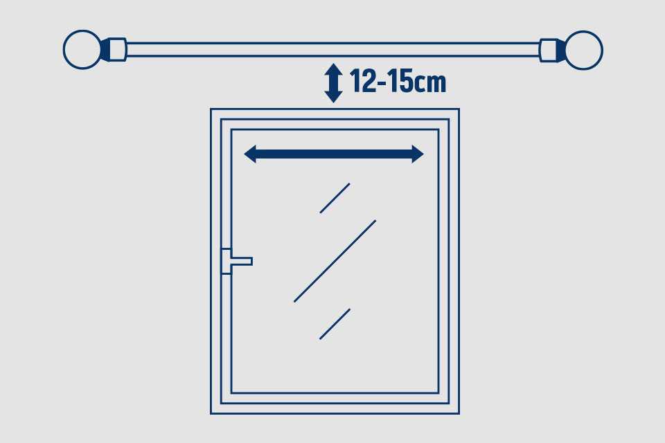 An icon depicting a curtain pole 12-15cm above a window.