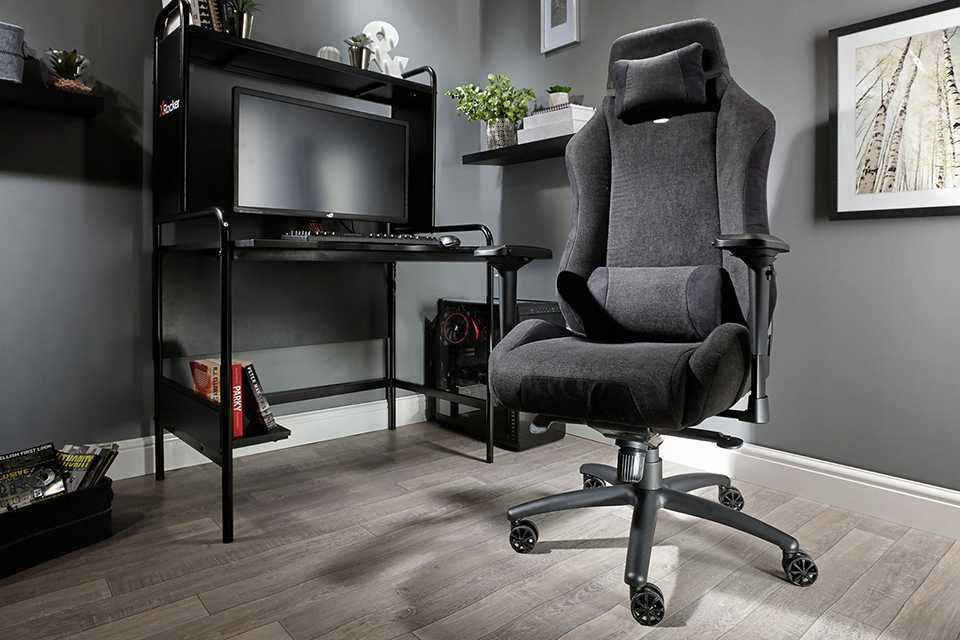 X Rocker Messina Fabric Gaming Office Chair in black colour placed in a gaming room.