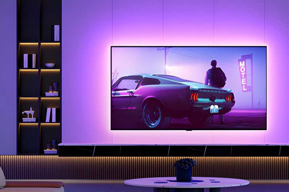 A TV with a Govee RGB smart 46-60 Inch TV LED backlight.