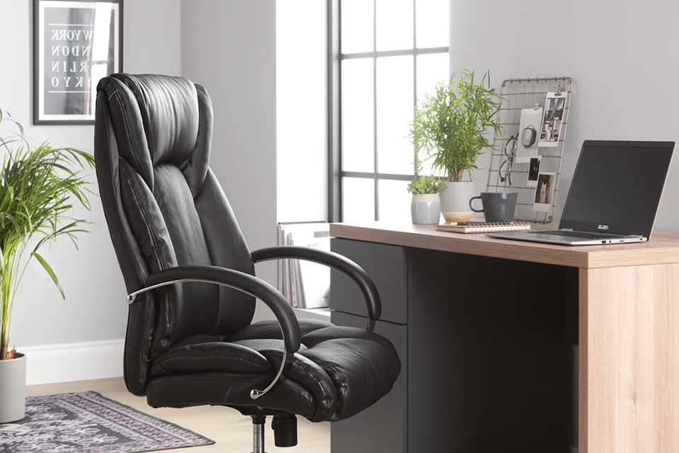 Habitat leather faced office chair in black colour.