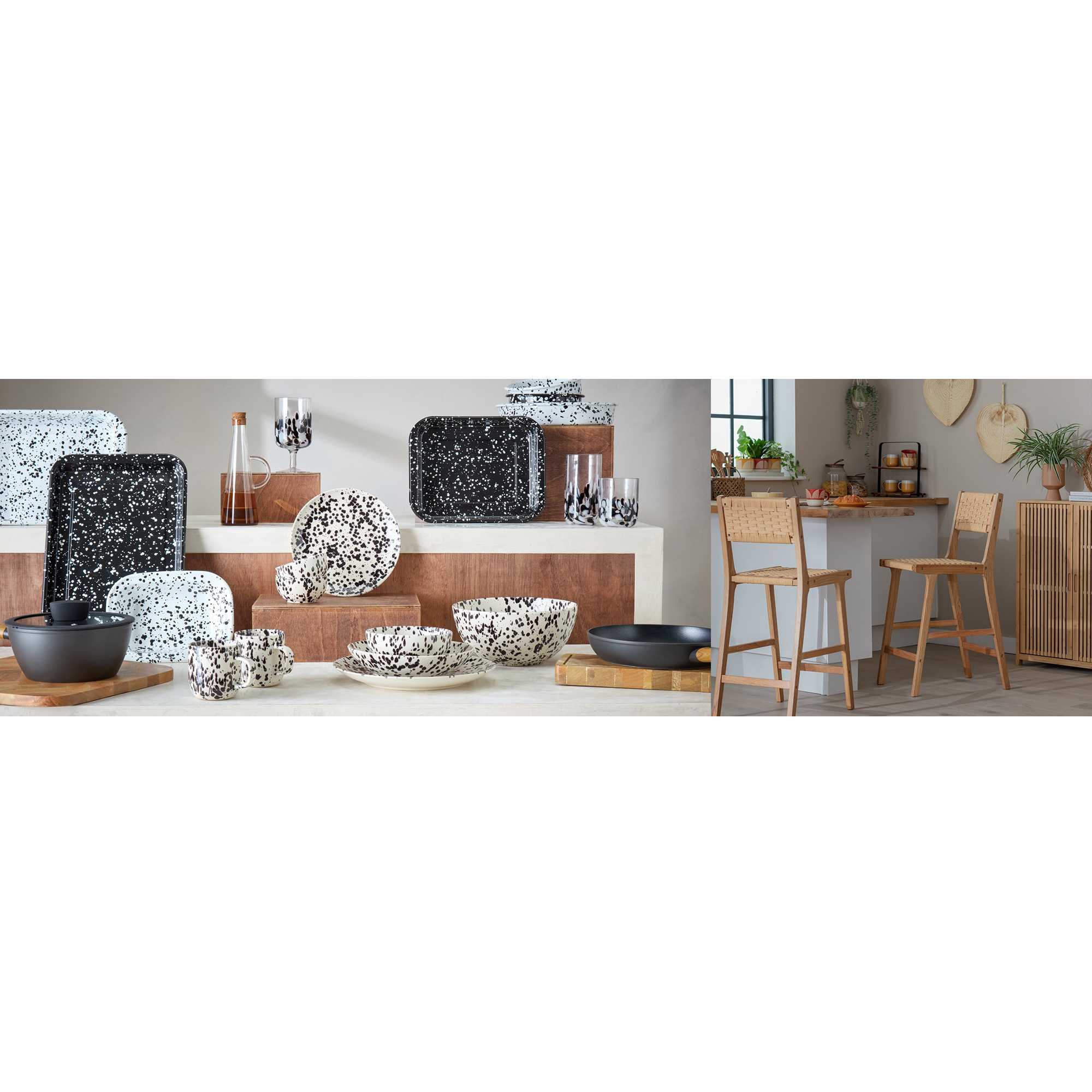 Wooden dining chairs and sideboard.