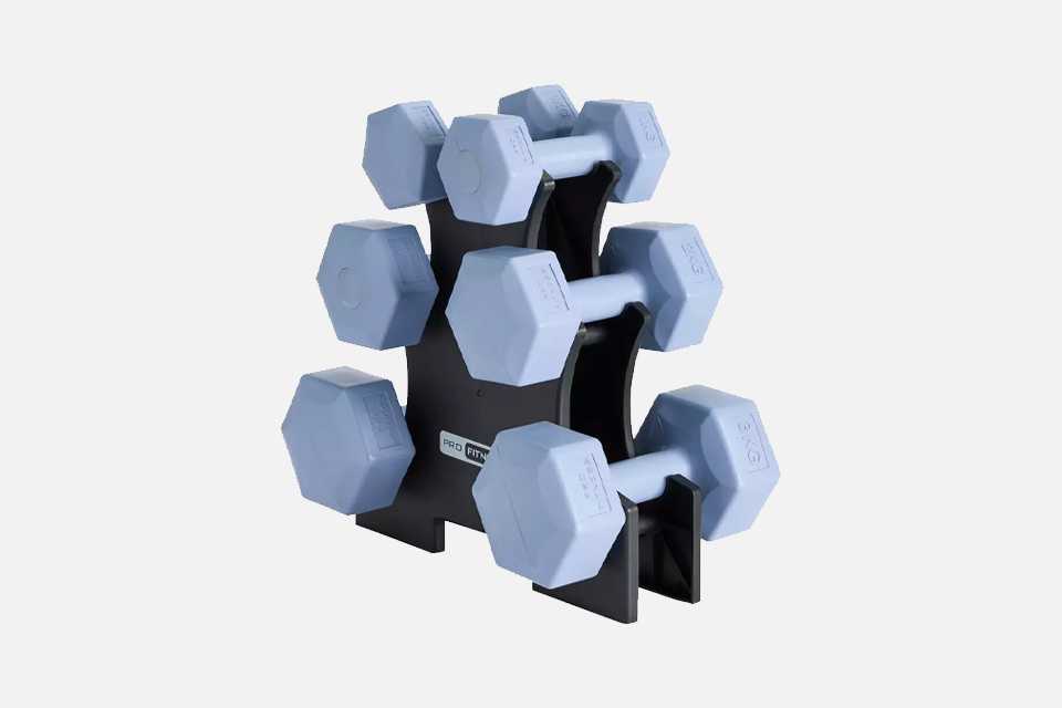 Pro Fitness Vinyl Dumbbell Tree - 12Kg in powder blue colour.