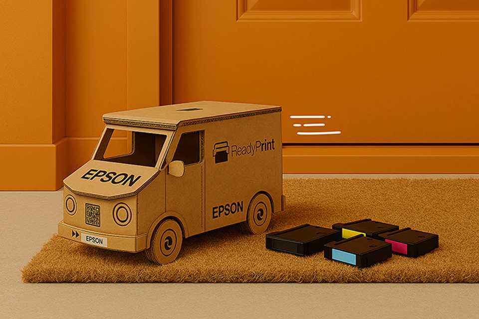 A truck made out of Epson cardboard.