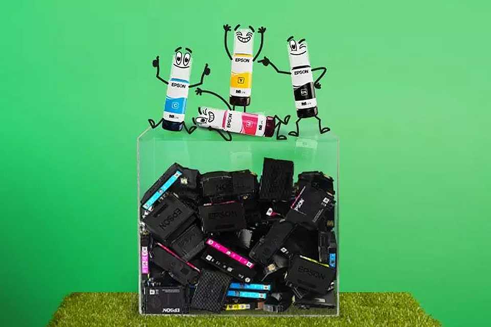 A transparent box full of old ink.