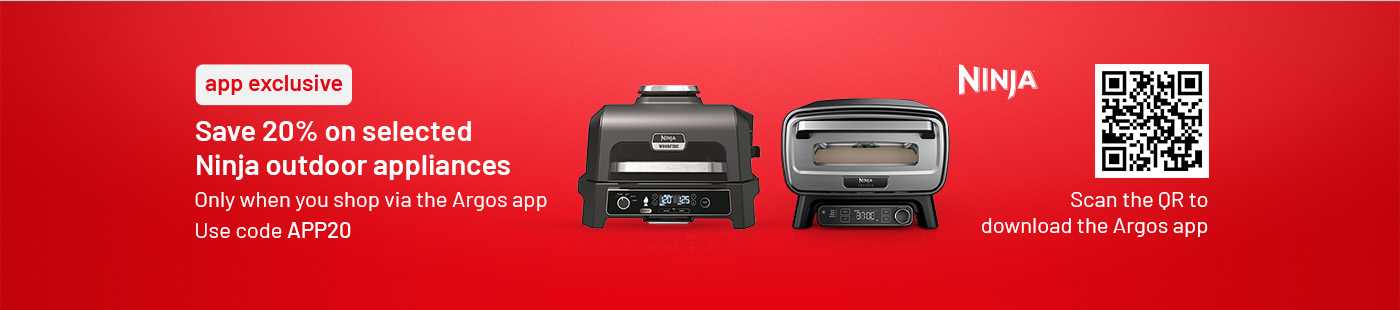 Save 20% on selected Ninja outdoor appliances with code APP20. Scan the QR code to download the app.