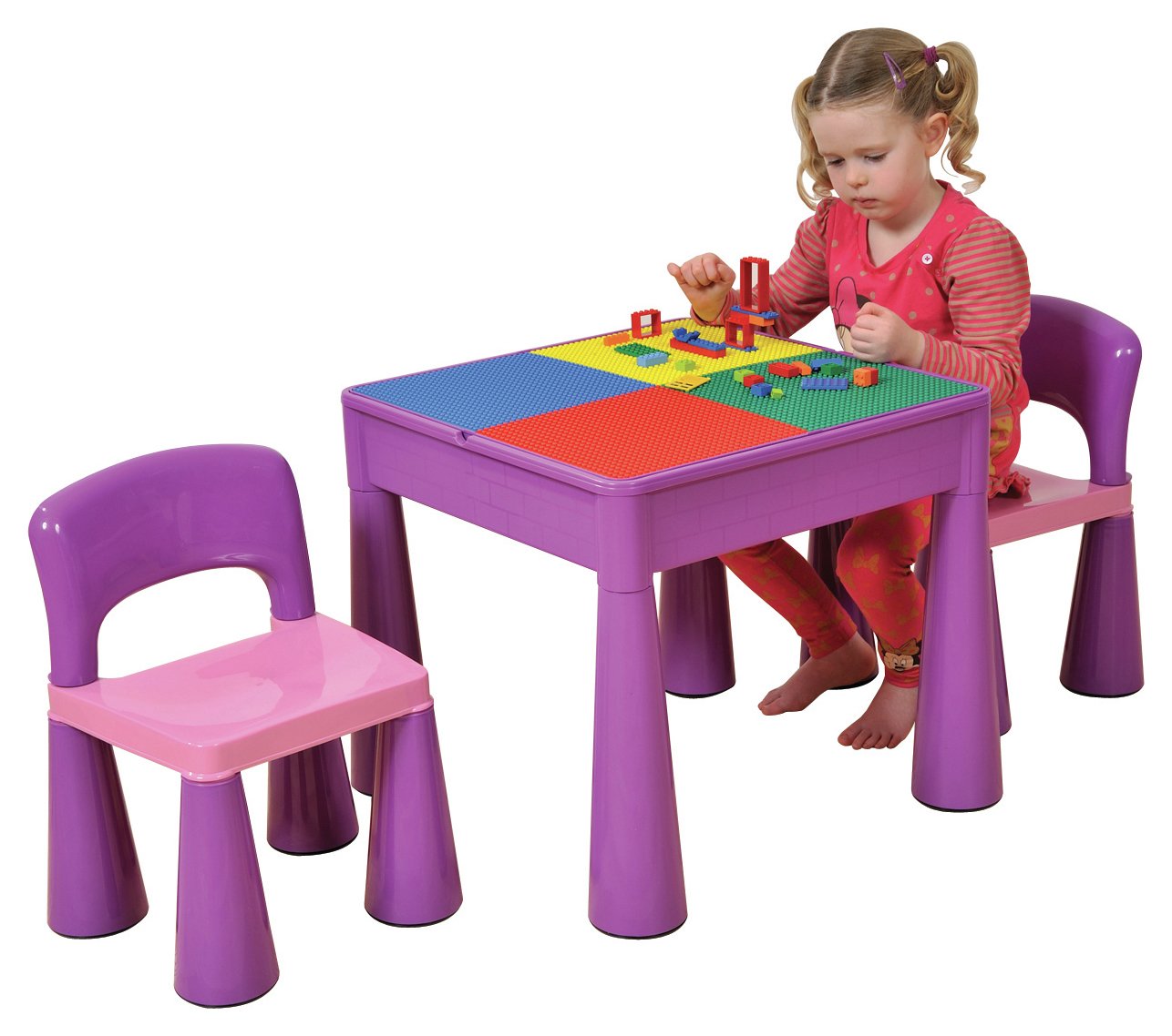 5 in 1 Table and Chairs Writing/Lego Top/Sand/Water/Storage Purple Review