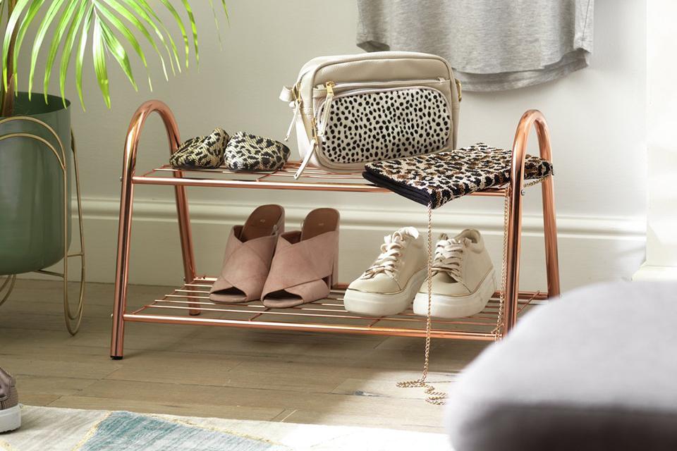 Habitat Boutique 2 Tier Wire Shoe Rack - Rose Gold.