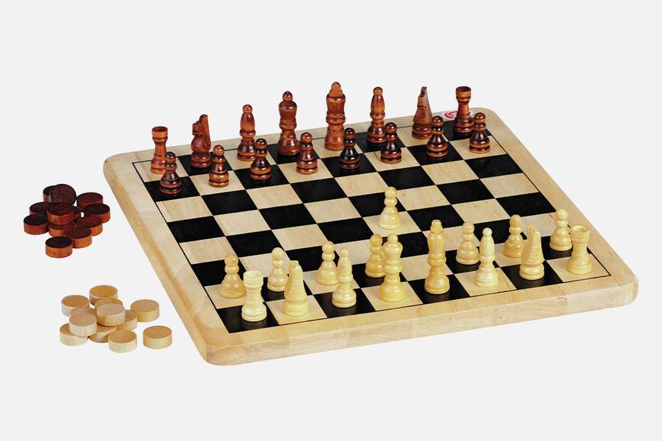 Chad Valley Wooden Chess and Draughts Board Game.