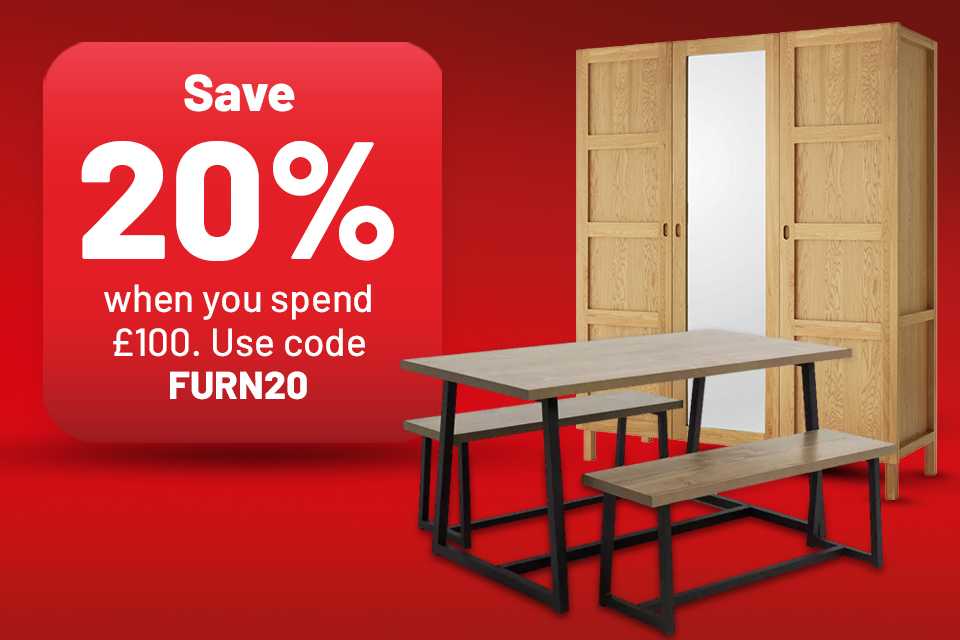 Save 20% when you spend £100 on selected indoor furniture using code FURN20.