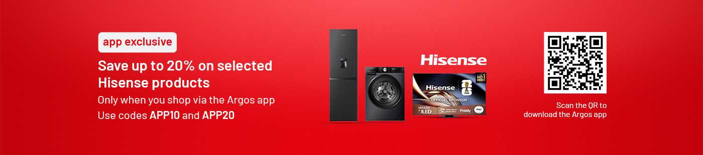 Save up to 20% on selected Hisense products with codes APP10 and APP20. Scan the QR code to download the app.