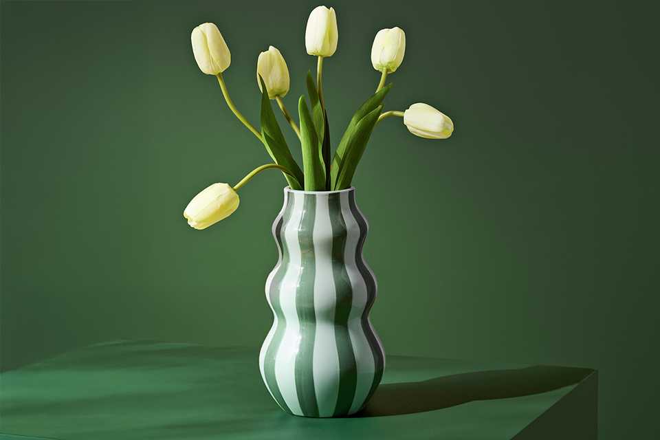 Habitat Stripe Ceramic Green Vase.
