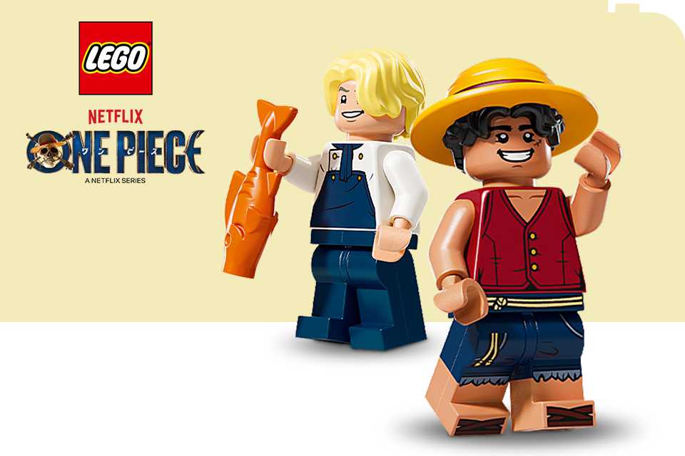 LEGO® ONE PIECE minifigures on a cream and white background with the LEGO® and ONE PIECE logos.