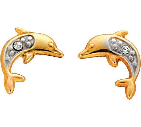 Buy Andralok 9ct Gold Dolphin with Cubic Zirconia Stud Earrings at