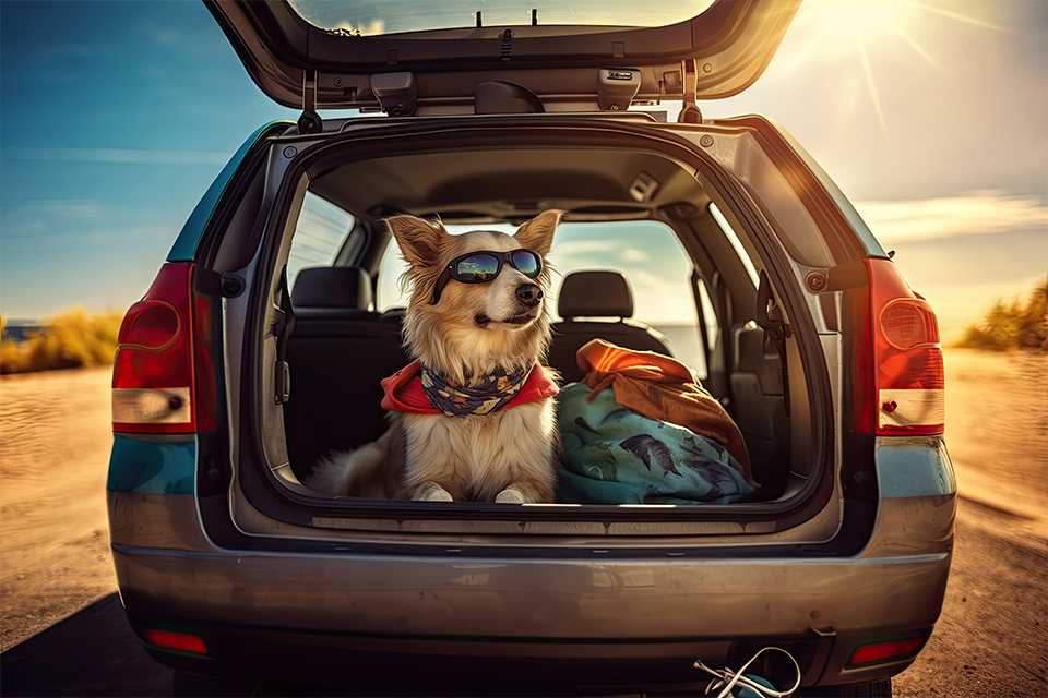 A cute dog sitting in the car.