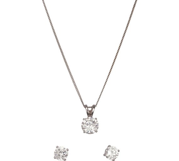 Buy Platinum Plated Silver 2.00ct Look Pendant and Earrings Set at