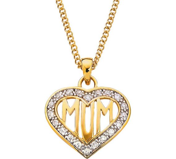 Buy 9ct Gold Plated Silver Cubic Zirconia 'Mum' Heart Pendant at Argos