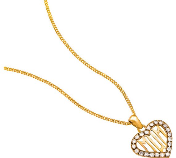 Buy 9ct Gold Plated Silver Cubic Zirconia 'Mum' Heart Pendant at Argos