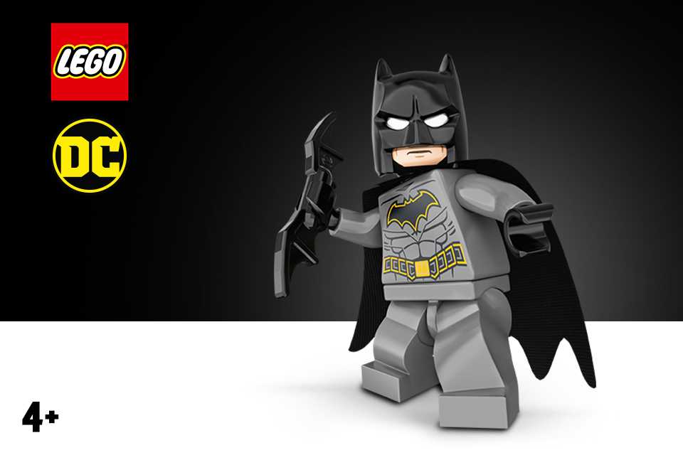 LEGO® DC Batman minifigure on a black background.
